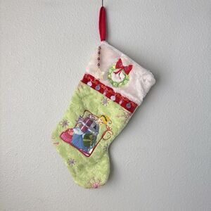 Vtg Disney Cinderella Satin Embroidered‎ Christmas Stocking Green Minky Rosette
